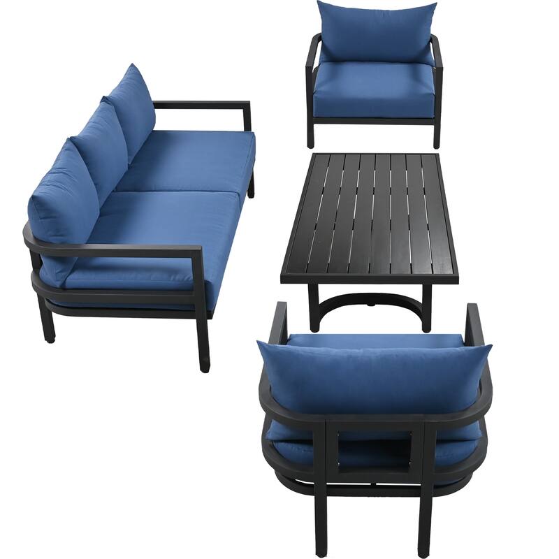 4-Piece Outdoor Steel Sofa Set for 4, Waterproof, Anti-Rust & UV-Resistant.
