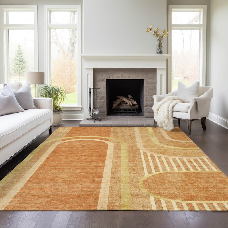 Machine Washable Indoor/ Outdoor Chantille Mid Century Modern Rug