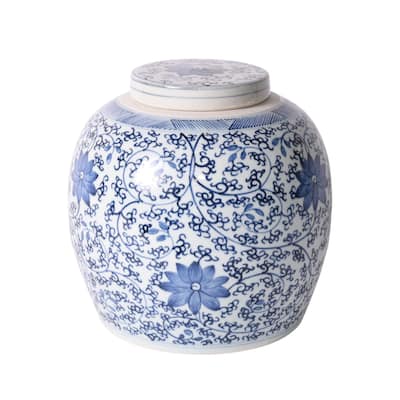 Twisted Vine Floral Lidded Ming Large Decorative Jar