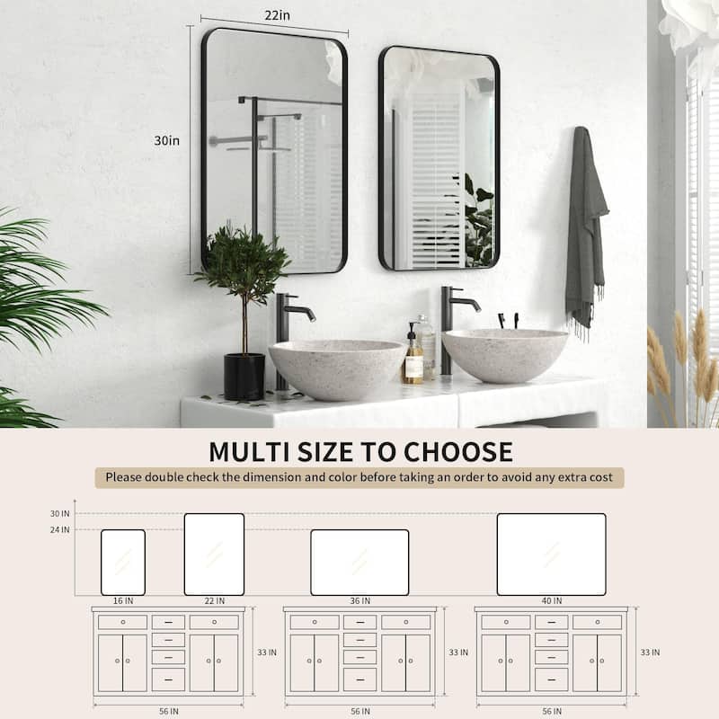 Modern Rounded Rectangle Wall Mirror with Stainless Steel Frame for Bathroom Vanity(1 Piece)