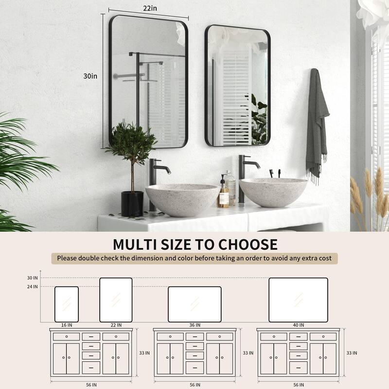 Wall Mirror Vanity Mirror Bathroom Mirror with Round Corner (1 Piece)