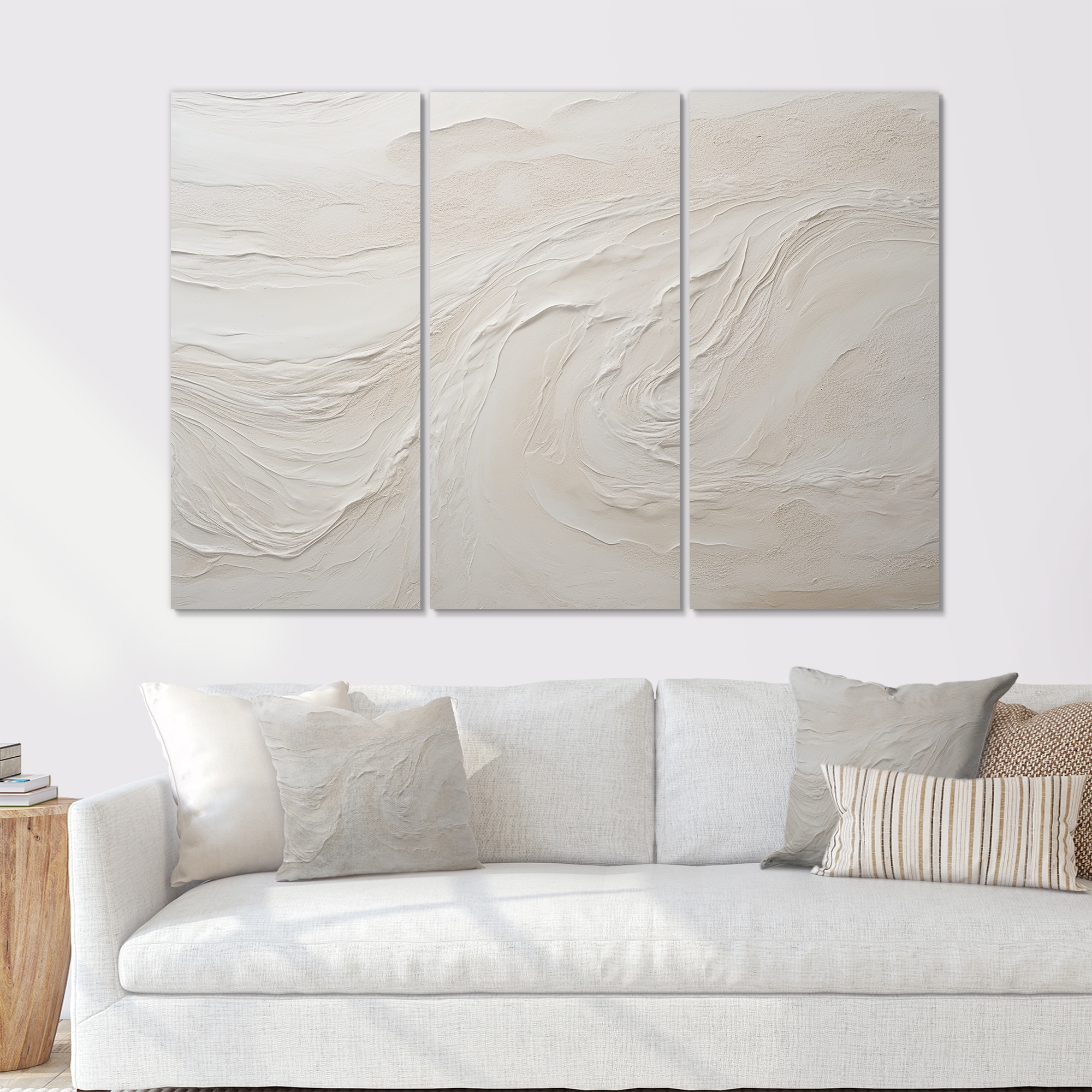 Designart "Modern Beach Beige Sand Charm I" Coastal Beach Sand Canvas Set of 3 Nautical & Coastal Wall Art Set 3 Pieces