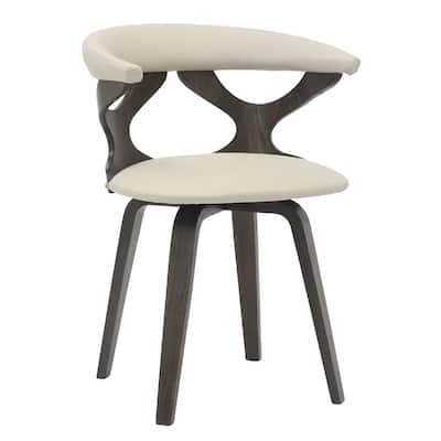 Dining Chairs Round Leather Seat with Solid Wood Legs Accent Arm Chair Modern Cut-Out Design