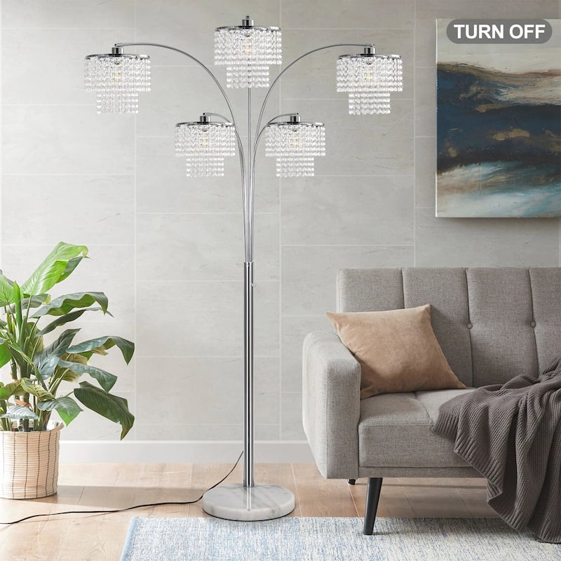 Brio 80" 5-Light Modern Crystal Arc Floor Lamp - 80
