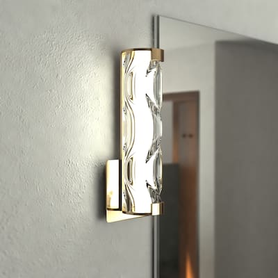 Marseille 1-Light Bathroom Vanity Lighting Fixture, Clear Wave Glass Shade, Dimmable, Integrated LED, Wall Mounted Sconce