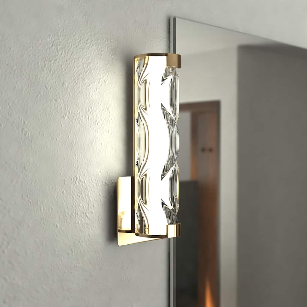 Marseille 1-Light Bathroom Vanity Lighting Fixture, Clear Wave Glass Shade, Dimmable, Integrated LED, Wall Mounted Sconce
