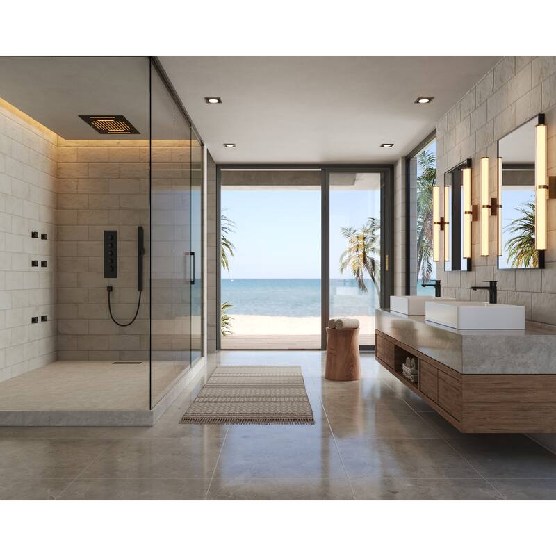 GRANDJOY Luxury Shower Faucets 22" LED Ceiling Mount Rainfall Shower Head System with 6 Body Jets