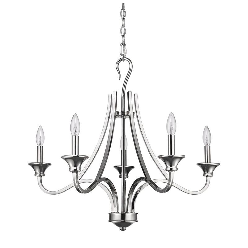 HomeRoots Nickel Candle Style Five Light Metal Dimmable Chandelier - 28' X '25' X '28