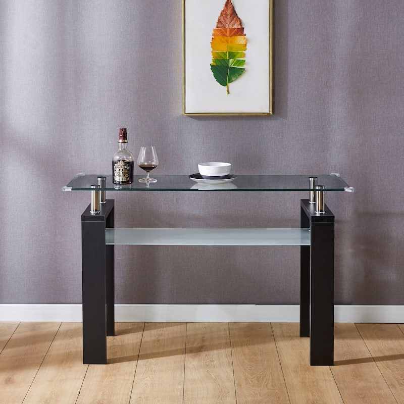 MDF Console Table, Tempered Glass Top, Modern Foyer Area Table