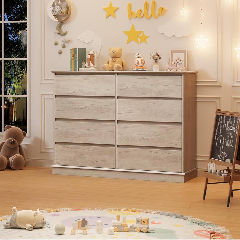 8 Drawer Dresser for Bedroom, Wide Wooden Chest of Drawers with Wide Top for Closet - Oak - 8-drawer