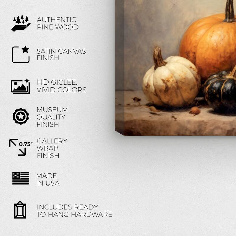 Wynwood Studio Canvas Classic and Figurative Pumpkin Variety II Orange and Pumpkin Traditional Wall Art Canvas Print