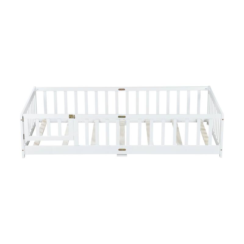 Floor Bed with Fence,Door and Safety Guardrails,Ensuring a Secure and Comfortable Space