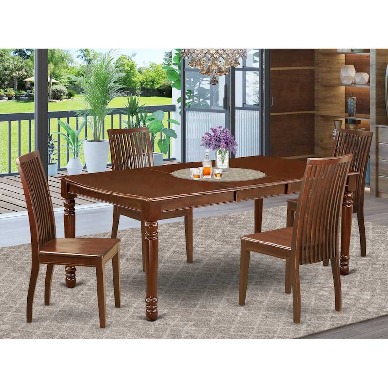 Rectangle Dining Set 5pc - 60x78 Inch Table & 4 Chairs - Wood Dining Room Furniture