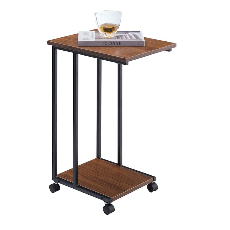 JJS Side End C Table for Sofa, Living Room Couch Table Snack Table That Slide Under for Small Spaces