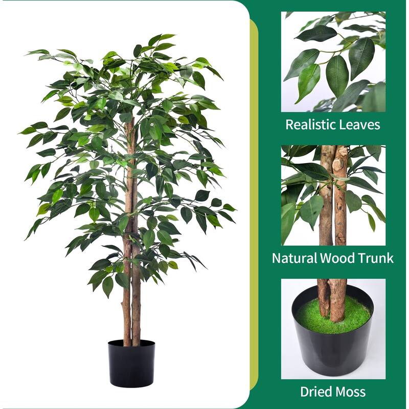 2Packs 4FT Artificial Ficus Trees with Realistic Leaves and Natural