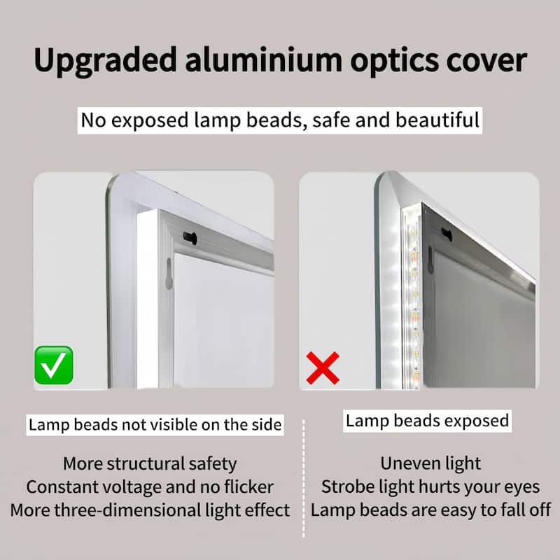 65x21in Full Body Mirror with Lights Full length mirror wall hanging type Suitable for bedrooms, dimming and 3 color lighting
