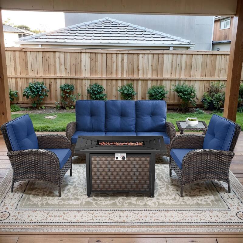 Gymojoy Outdoor Fire Pit Conversation Set, 3-Seat Sofa & Chairs Patio Furniture Set