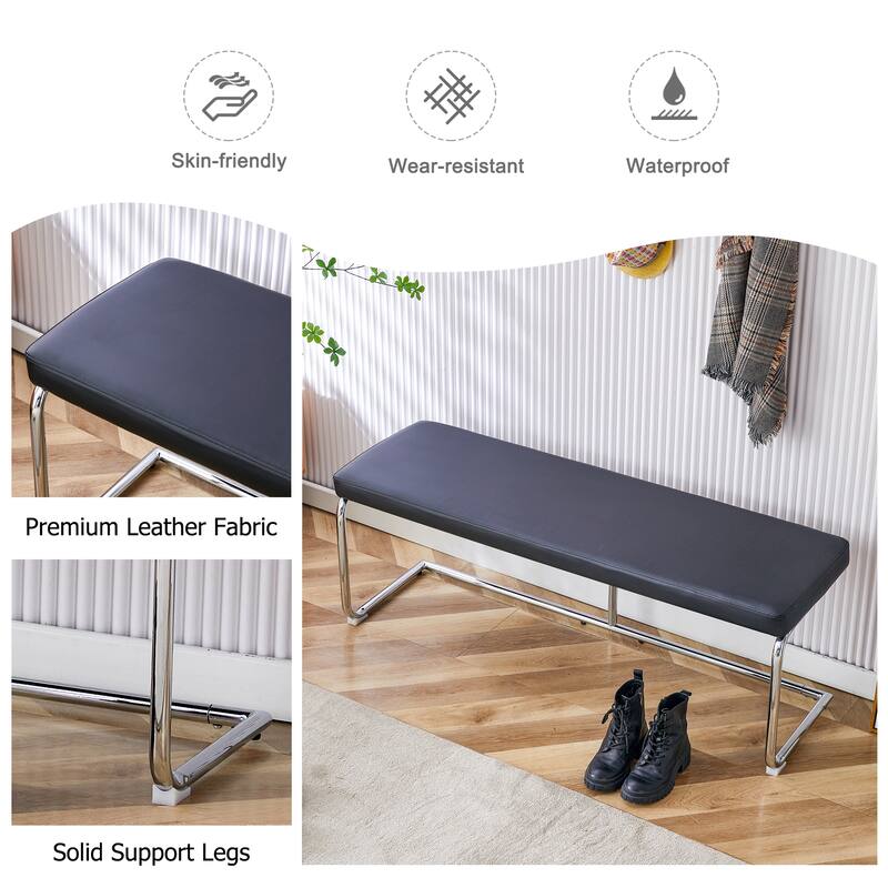 shoe changing bench silver metal legs, sofa bench dining chair, suitable for bedroom fitting room - Black