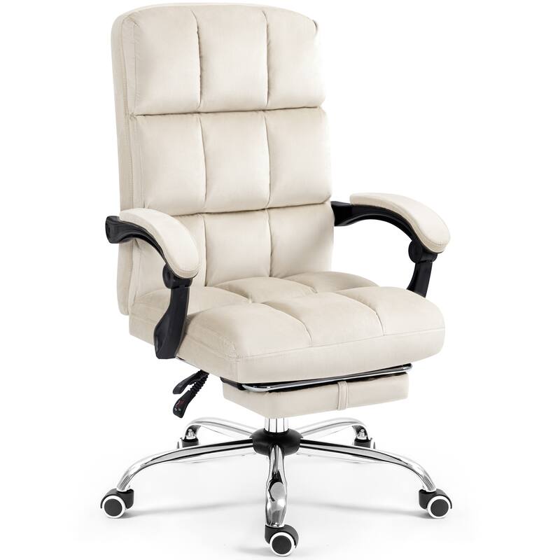 AVAWING Velvet Executive Chair Ergonomic Office Chair with Footrest - Beige