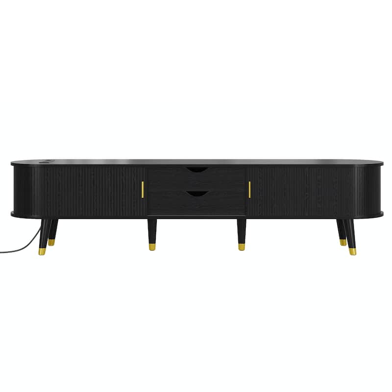 Wooden TV Stand and Coffee Table Set with Charging Station