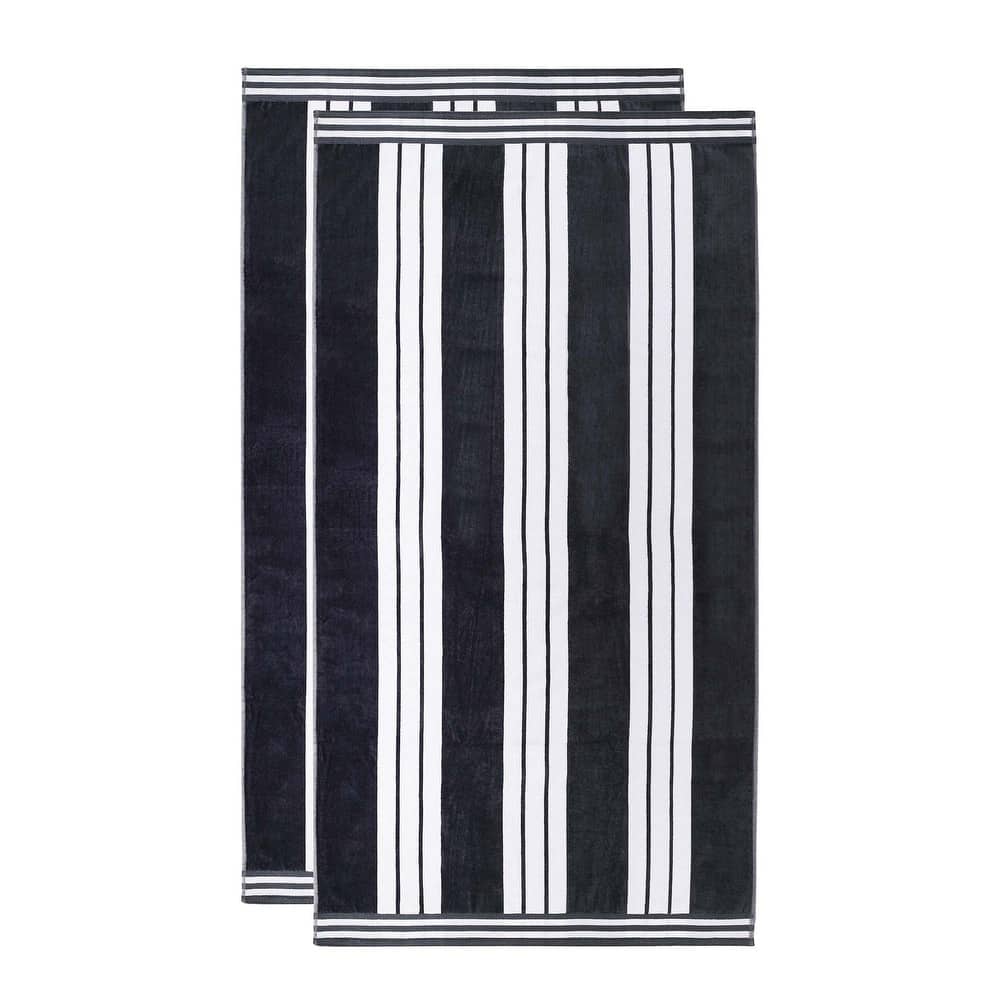 Superior Oversized Cotton Cabana Stripe Beach Towel, Soft Velour Pool Towel, Highly Absorbent Quick Dry Terry Set of Two