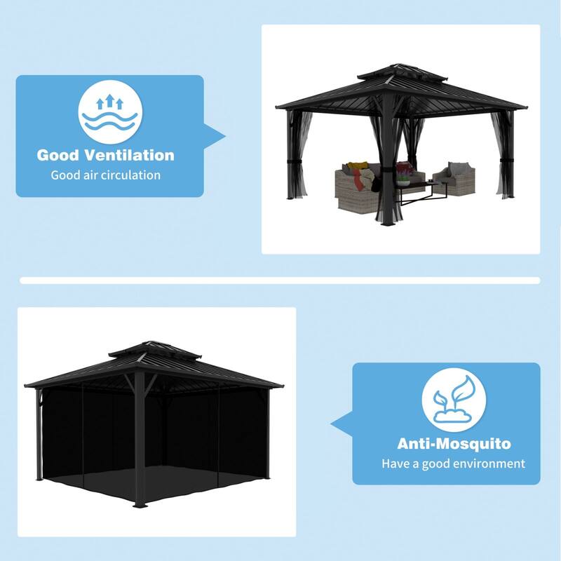 VEIKOUS Aluminum Double Hardtop Gazebo Pergola for Patio, Lawn, and Garden with Removable Netting