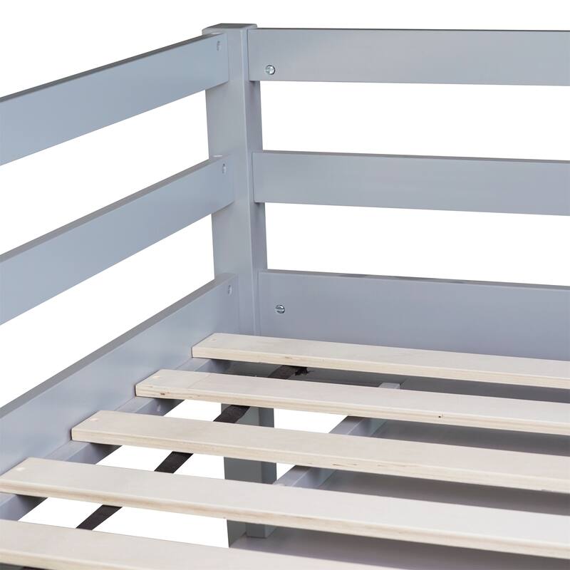 Twin Rubber Wood Loft Bed with Drawer Cabinet, Shelf,Pulling -Out Desk