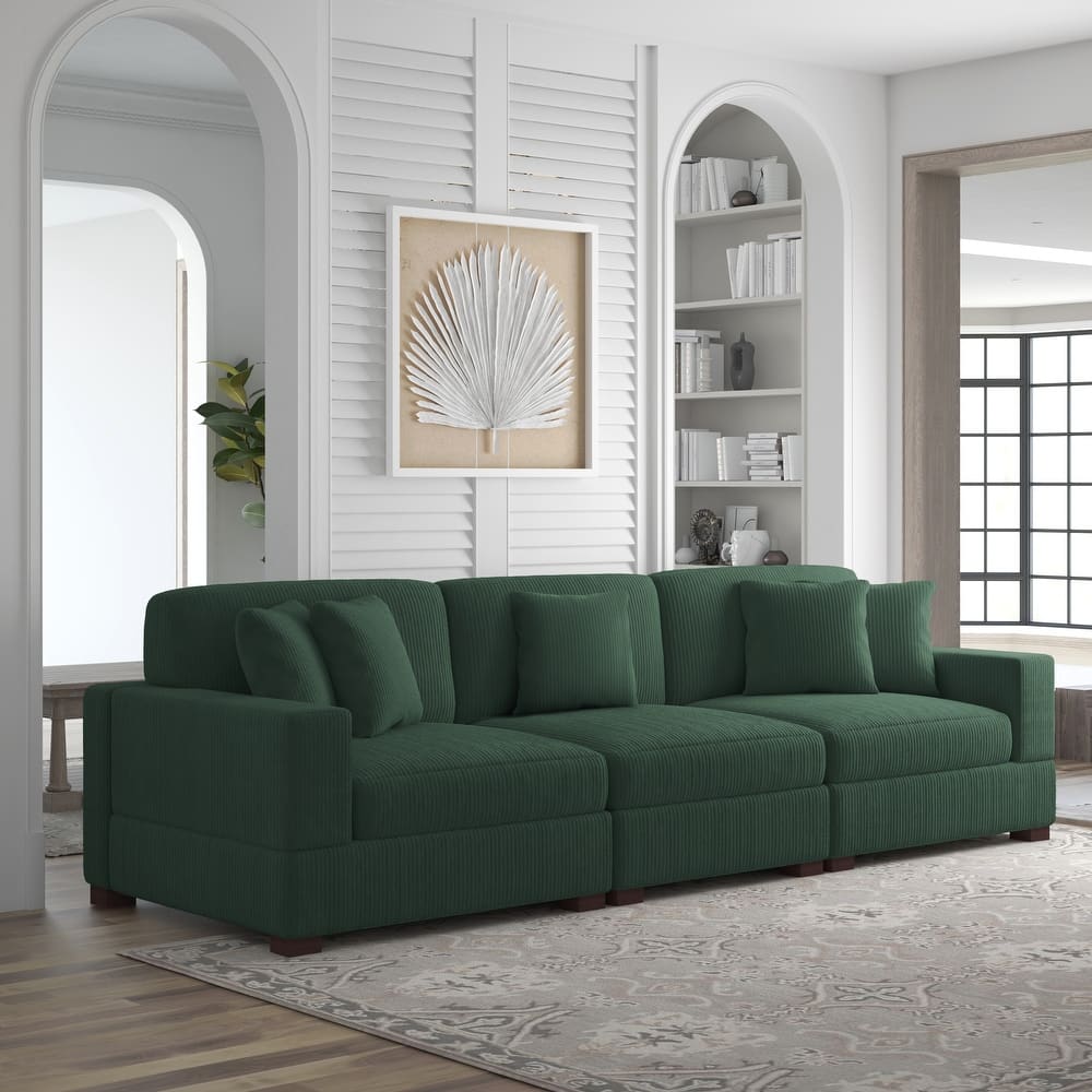 Corduroy Couch Modular Sectional Sofa with Pillows