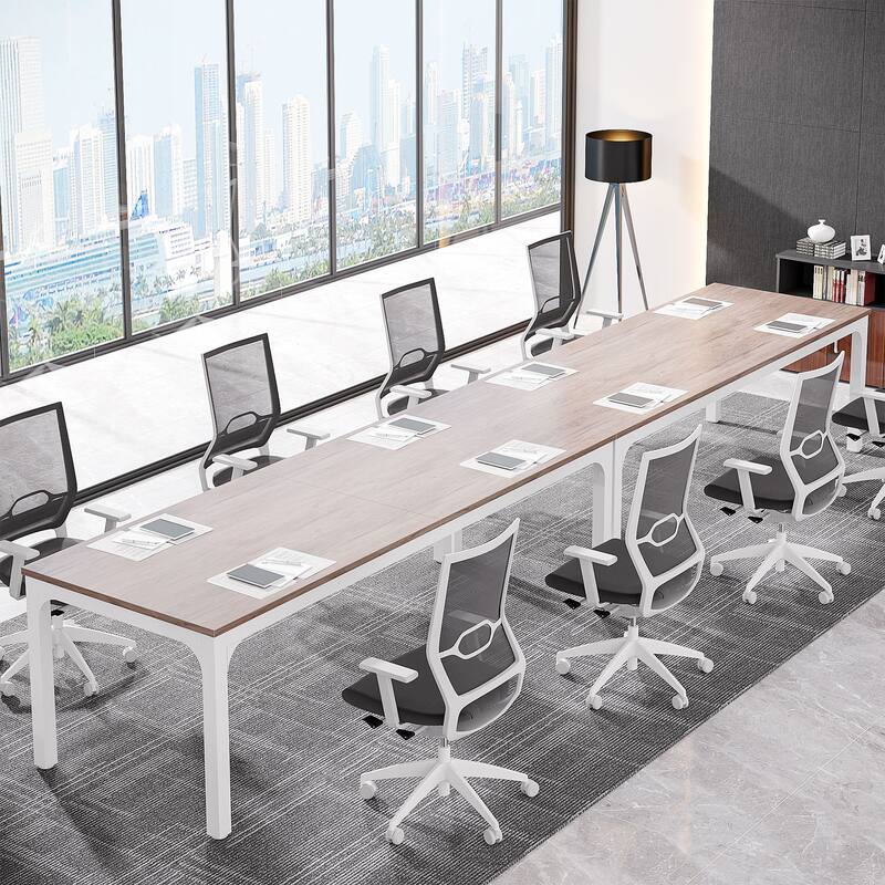 6.5FT Conference Meeting Seminar Business Table Set for 8-12 Person (Set of 2) - Oak+White