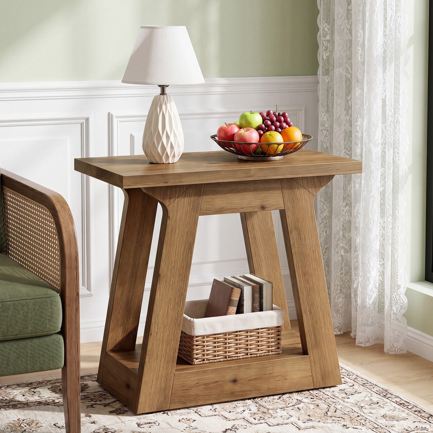 Solid Wood End Table, 23.6" Rustic Side Table for Living Room, Narrow Nightstand for Bedroom,Small Spaces