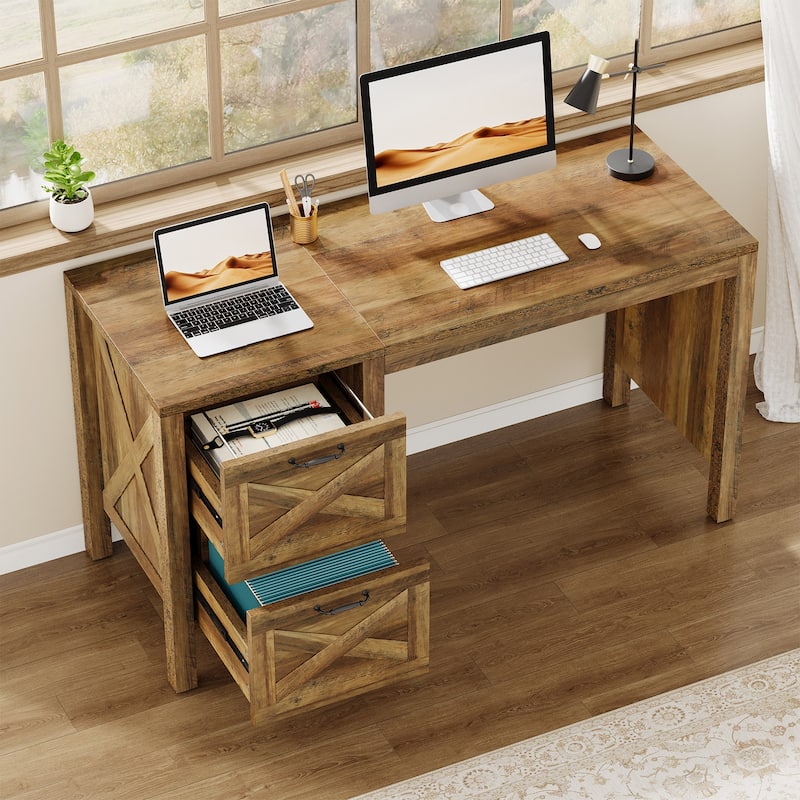 55'' Office Computer Desk with File Drawers