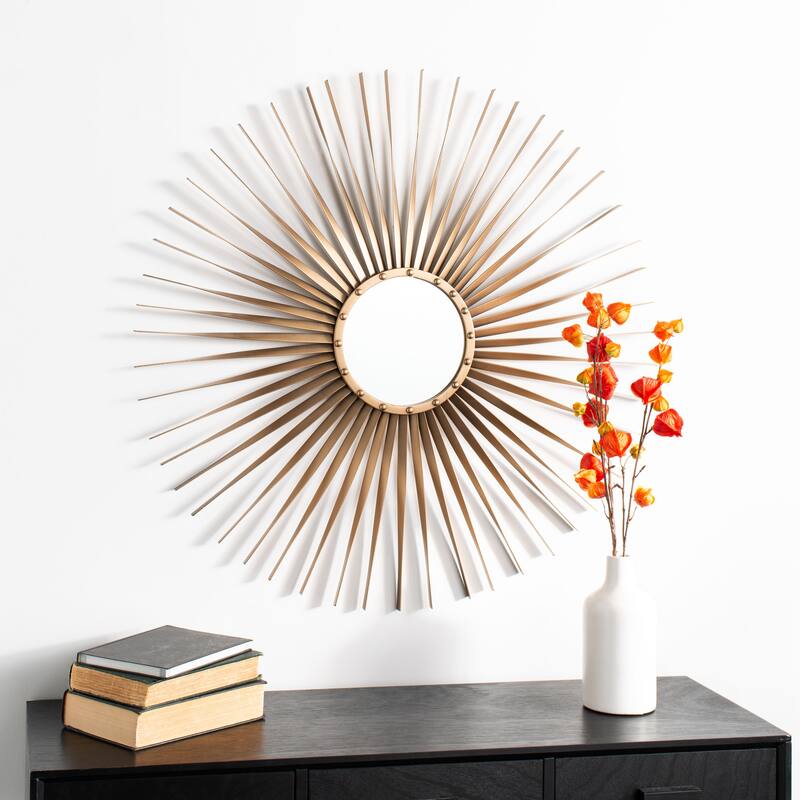 SAFAVIEH Diandra 34-inch Gold Sunburst Round Mirror - 33.8" W x 1.5" L x 33.8" H - 34Wx2Dx34H