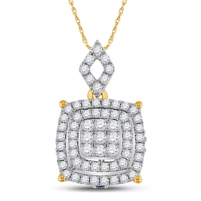 14k Yellow Gold 1/2 Carat Round Diamond Square Cluster Pendant