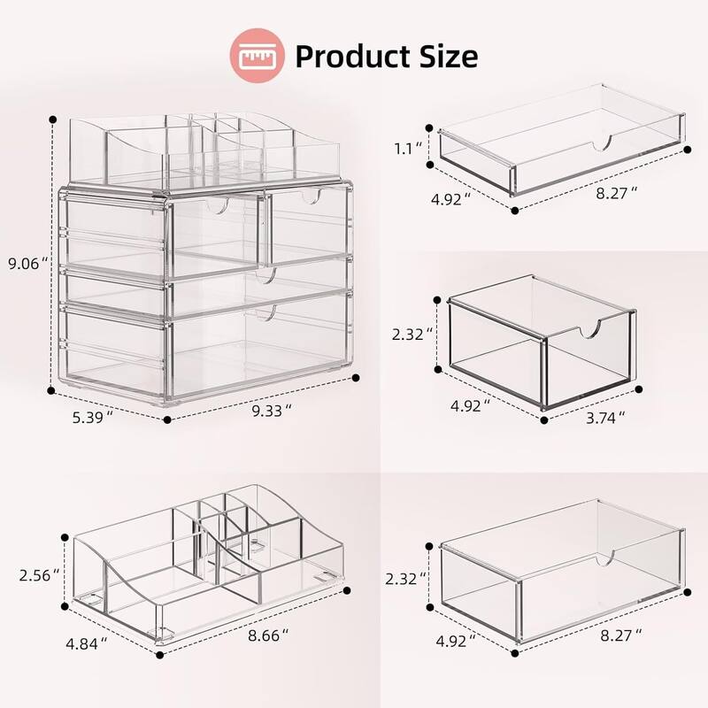 3-Tier Clear Makeup Organizer with Drawer