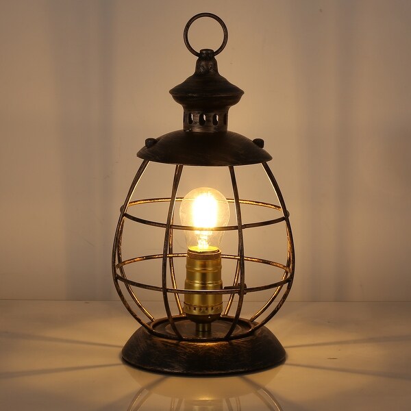 Antique Industrial Modern Electric Lantern Table Lamp for Bedroom Bedside Metal Cage Shade Reading Desk Lamp for Living Room On Sale Bed Bath Beyond 38006357