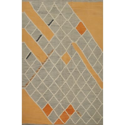 Hand Woven Oriental 100% Wool Carpet Southwestern Modern Greys & Charcoal Kilim Area Rug - 6' 6'' X 5' 1''