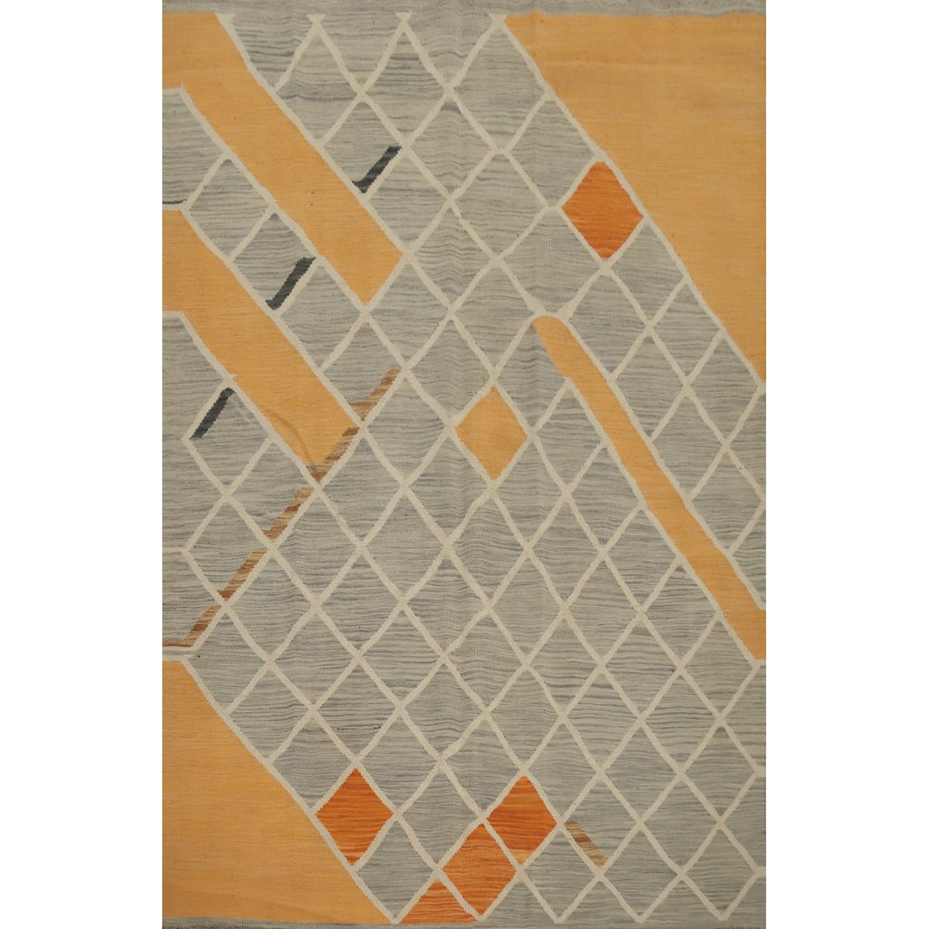 Hand Woven Oriental 100% Wool Carpet Southwestern Modern Greys & Charcoal Kilim Area Rug - 6' 6'' X 5' 1''