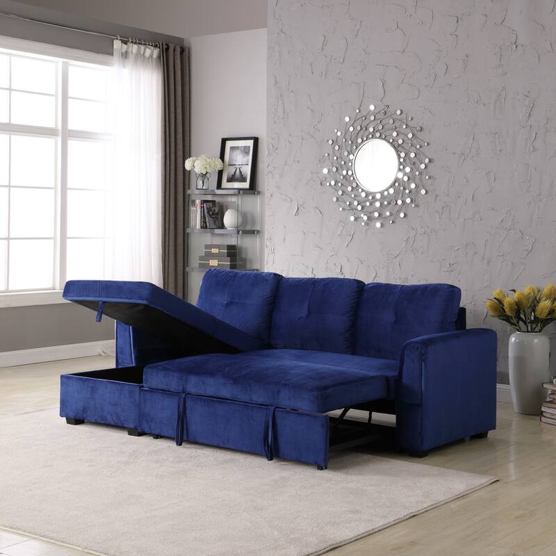 91'' Wide Velvet Storage Sectional Reversible Sleeper Sofa & Chaise