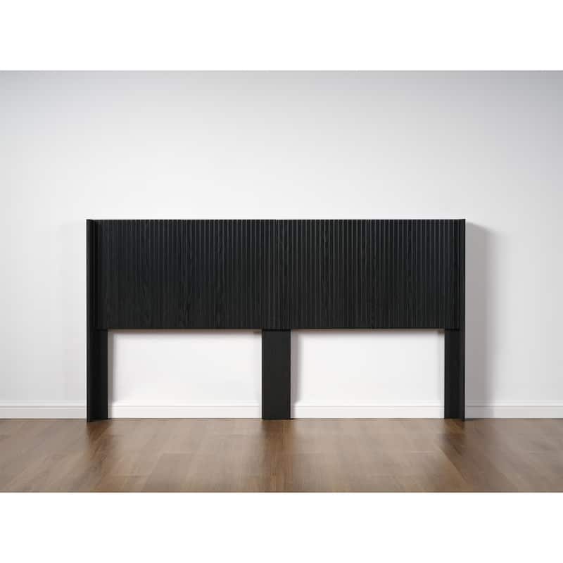 80.2" Wide Wooden King Headboard Only Wall Mounted Fluted Panel - Black Woodgrain