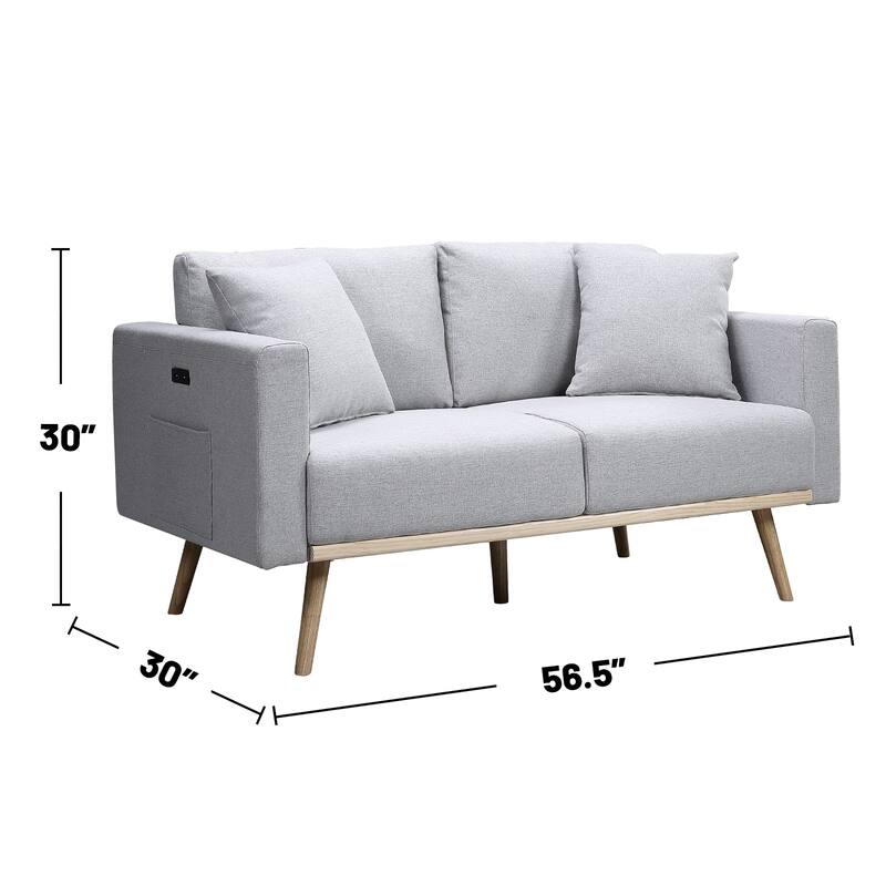 3 Piece Linen Fabric Living Room Set with USB Charging Ports and 5 Pillows