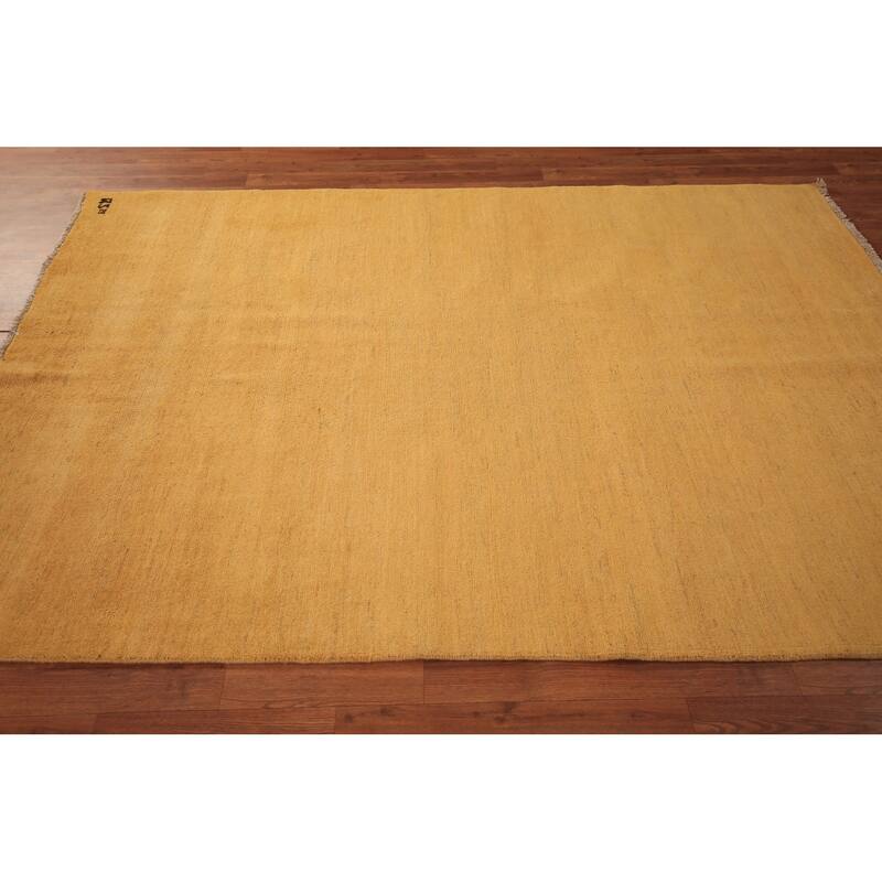 Modern Yellow Gabbeh Oriental Area Rug Hand-Knotted Wool Carpet - 5'6" x 7'8"