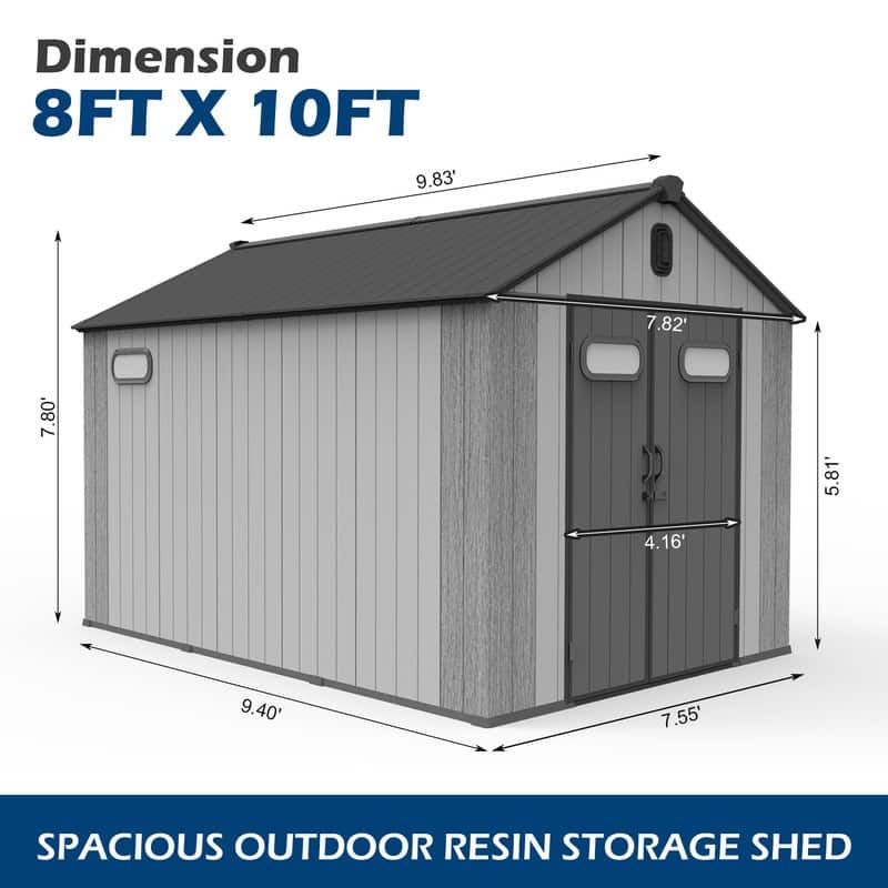Domi Outdoor Resin Storage Shed, Waterproof Plastic Garden Shed with Lockable Door, Windows & Vents, Outside Tool Storage Shed
