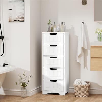 Bathroom Floor Cabinet Free Standing Storage Cabinet with 5 Drawers - 11.8"D x 15.7"W x 40.1"H