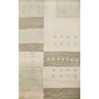 Hand Knotted Oriental 100% Wool Carpet Modern Geometric Multi-Colored Gabbeh Area Rug - 7' 7'' X 5' 8''