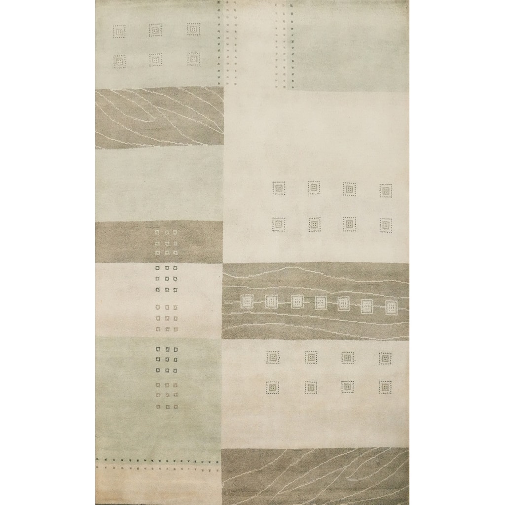 Hand Knotted Oriental 100% Wool Carpet Modern Geometric Multi-Colored Gabbeh Area Rug - 7' 7'' X 5' 8''