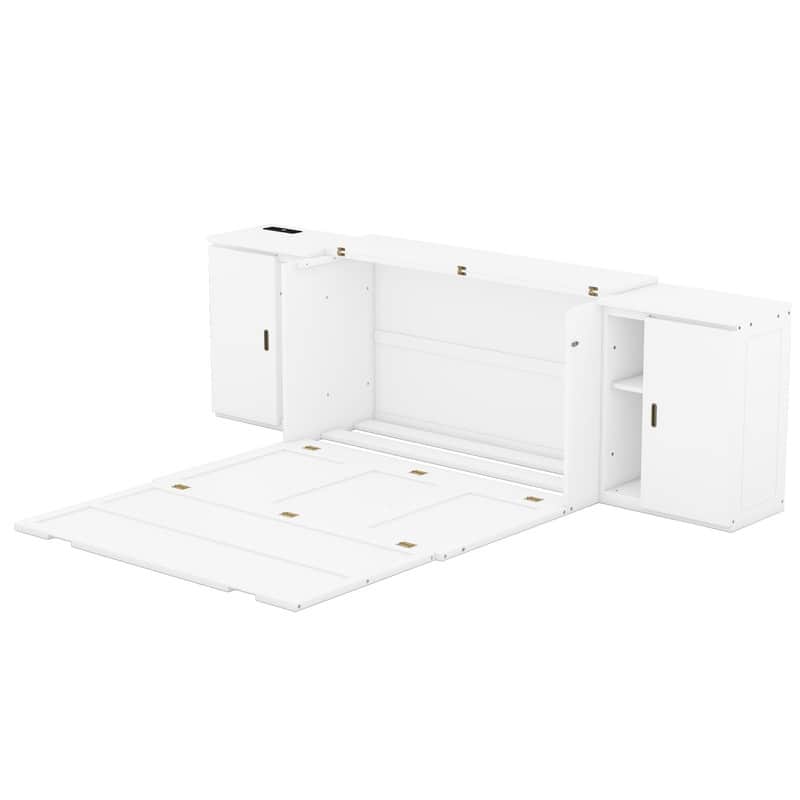 Murphy Bed with Shelves Queen Size, Wall Bed with Storage Cabinets and USB Ports