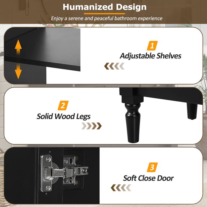 GDFStudio - Hellie 36" Modern Bathroom Vanity with Ceramic Sink - Soft-Close Doors, Drawers & Adjustable Storage