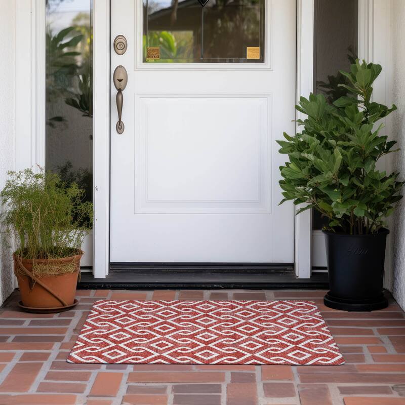 Machine Washable Indoor/ Outdoor Chantille Modern Trellis Rug