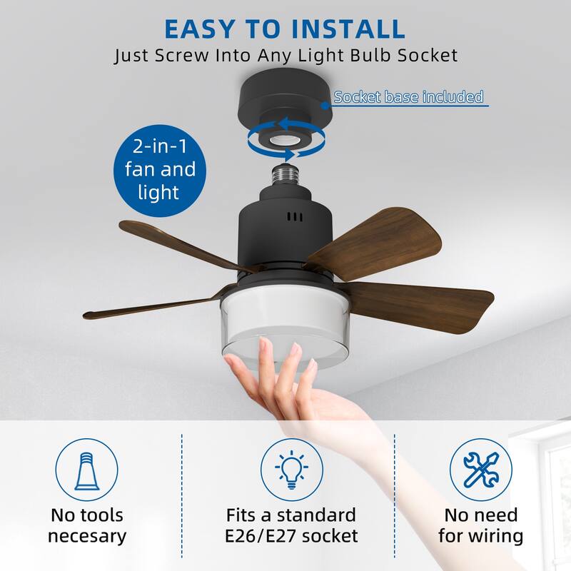 17.7 in. Indoor Socket Ceiling Fan Light with Remote, LED Light, 4 Fan Speeds, Dimmable, 3 Color Temperatures