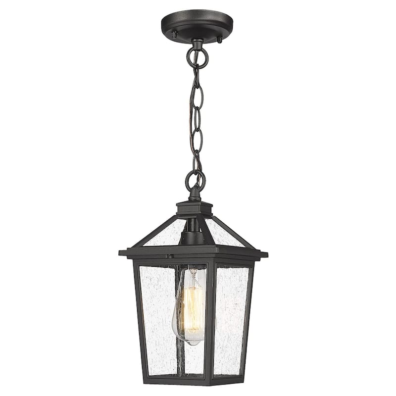12 Inch Outdoor Ceiling Light with Seeded Glass - Black